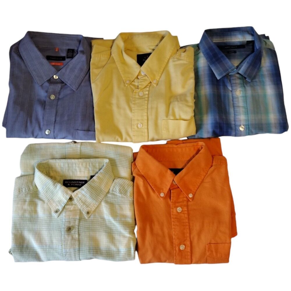 Lot 5 Men's L 16-17 34/35 Long & Short Sleeve Cotton Button Up Dress Shirts